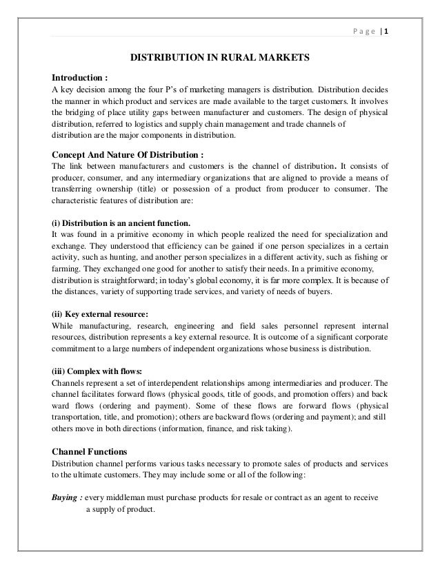 distribution system in rural markets