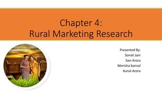 Chapter 4:
Rural Marketing Research
Presented By:
Sonali Jain
Savi Arora
Morisha bansal
Kunal Arora
 