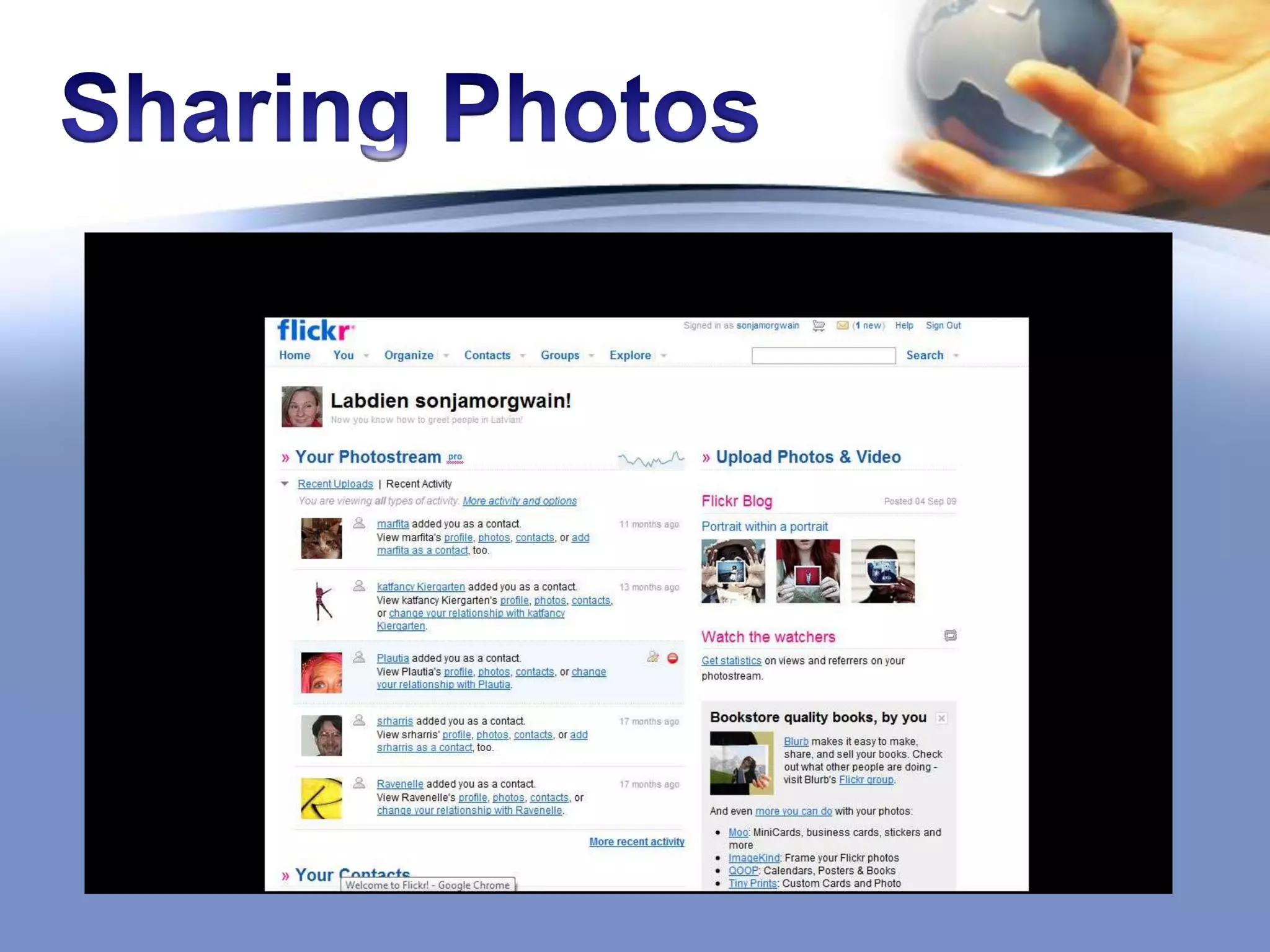  Uses Facebook, LibraryThing, podcasts, Snapfish & Flickr    Felt pleased to see patrons over 60 adapting to new technologyJoy Neal, Library DirectorLa Conner Regional LibraryLa Conner, WA  jneal@lclib.lib.wa.us