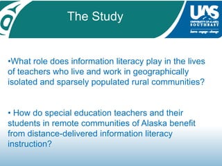 The StudyWhat role does information literacy play in the lives of teachers who live and work in geographically isolated and sparsely populated rural communities?
