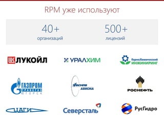 3
RPM уже используют
500+
лицензий
40+
организаций
 