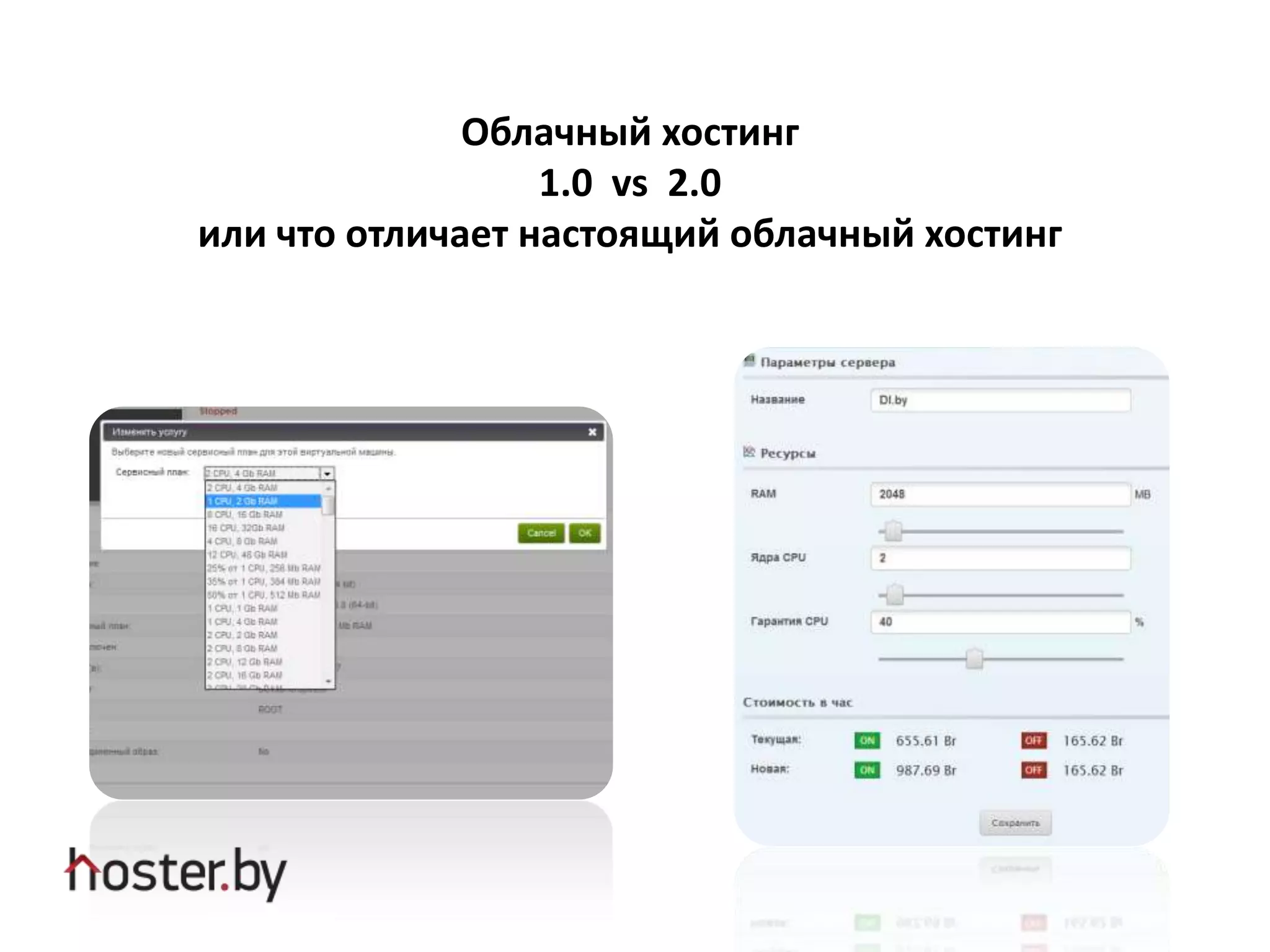 Облачный хостинг
1.0 vs 2.0
или что отличает настоящий облачный хостинг
 