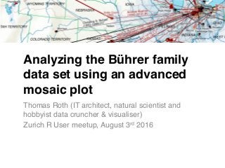 Analyzing the Bührer family
data set using an advanced
mosaic plot
Thomas Roth (IT architect, natural scientist and
hobbyist data cruncher & visualiser)
Zurich R User meetup, August 3rd 2016
 