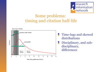 Some problems:  timing and citation half-life Time-lags and skewed distributions Disciplinary, and sub-disciplinary, differences 