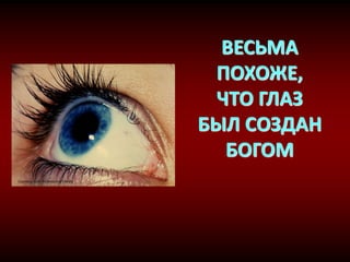 ВЕСЬМА
ПОХОЖЕ,
ЧТО ГЛАЗ
БЫЛ СОЗДАН
БОГОМ
Courtesy Corel Professional Library
 