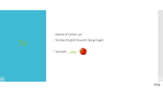 П п
 Name of Letter: pe
 Similar English Sound: like p in pet
 Sample: рец
17/33
 