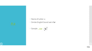 A a
 Name of Letter: a
 Similar English Sound: ar in far
 Sample: том
1/33
 