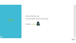 Ю ю
 Name of Letter: yoo
 Similar English Sound: like u in use
 Sample: бка
32/33
 