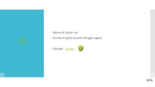 Я я
 Name of Letter: ya
 Similar English Sound: like ya in yard
 Sample: блоко
33/33
 