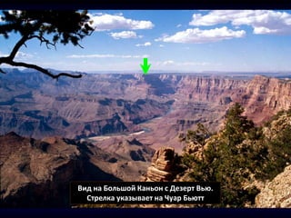 Вид на Большой Каньон с Дезерт Вью.
Стрелка указывает на Чуар Бьютт
 