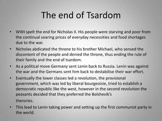 Once his exile ended Lenin toured around Europe but settled in Zurich.