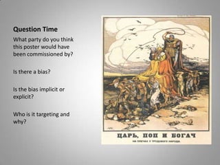 Lenin briefly returned to Russia and was made the leader of the Bolshevik party.WWIWWI broke out and alliances quickly formed.Russia already considered Germany as a giant threat and when they joined an alliance with Austria-Hungary and Italy (triple alliance), Russia joined Britain and France (triple entente) for war.Russia suffered major losses, they had a massive army but none of the resources because they were one of the least industralised countries in Europe. They were sending men into war without guns, they were told to pick up their fallen comrade’s rifles. Russia had to withdraw from the war because of the 1917 revolution.