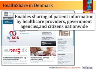 HealthShare in Denmark

     Enables sharing of patient information
      by healthcare providers, government
        agencies,and citizens nationwide
 