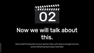 Add a brief introduction of your section here: Let’s dive in and get to know
some interesting facts about animals!
Now we will talk about
this.
 