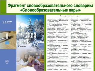 Фрагмент словообразовательного словарика «Словообразовательные пары»  