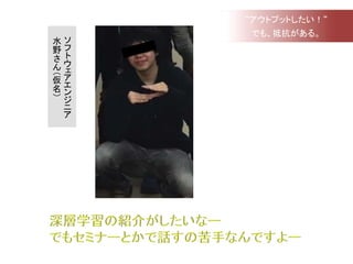 ソ
フ
ト
ウ
ェ
ア
エ
ン
ジ
ニ
ア
水
野
さ
ん
（
仮
名
）
“アウトプットしたい！“
でも、抵抗がある。
 