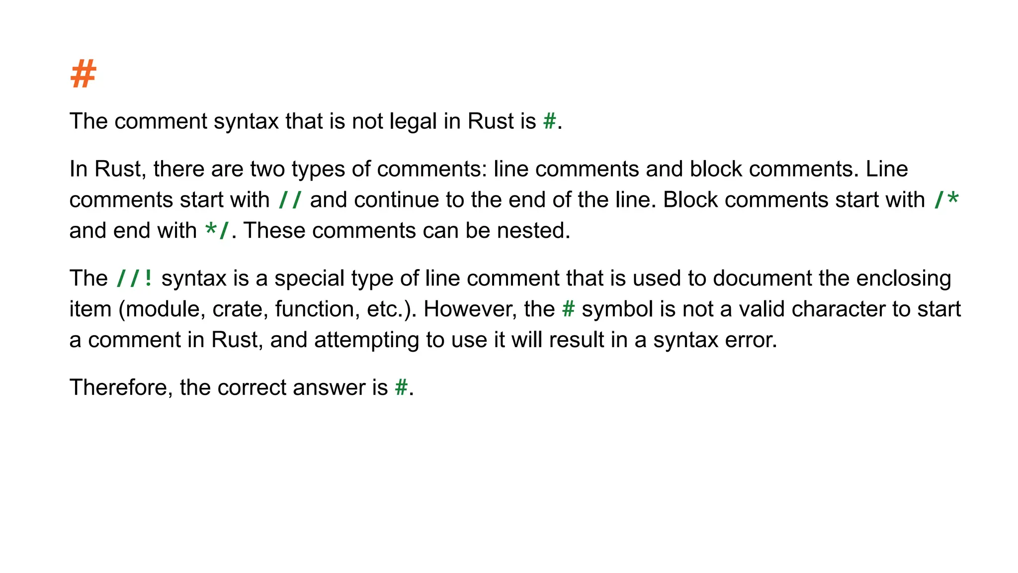 Rust Quiz 3:🔸increment ref count 🔸question mark operator 🔸legal comment ...