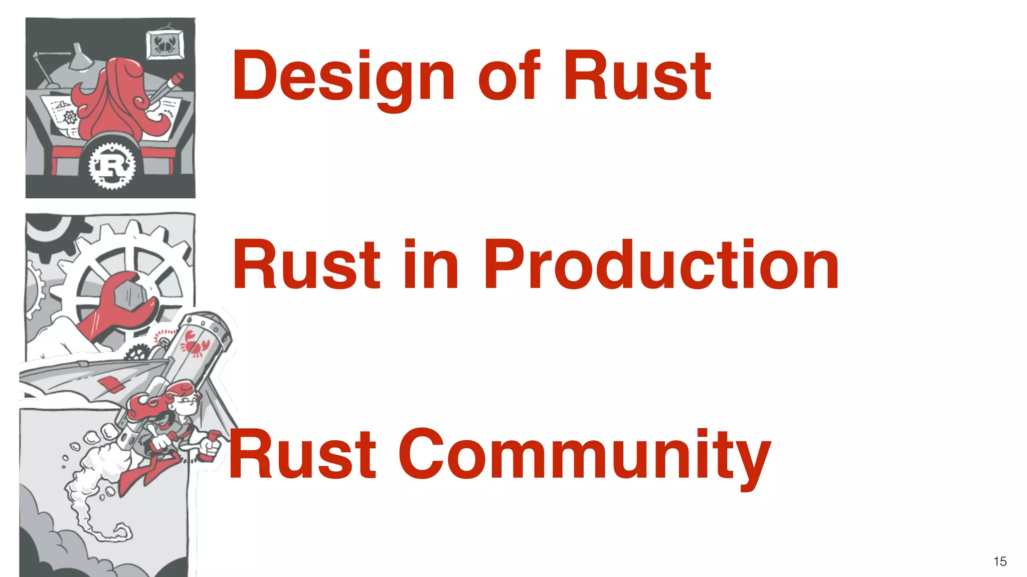 15
Design of Rust
Rust in Production
Rust Community
 