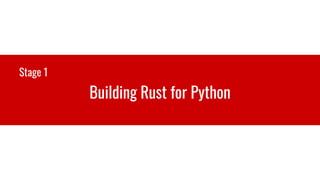 Building Rust for Python
Stage 1
 