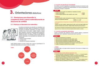 66 67
3.1	 Orientaciones para desarrollar la
competencia Actúa y piensa matemáticamente en
situaciones de cantidad
3.1.1	Prácticas en laboratorio de matemática
Las prácticas de laboratorio de matemática son entendidas como
actividades que pueden realizar los estudiantes en la educación
secundaria con materiales manipulables, que pueden ser físicos
y virtuales. Físicos como el ábaco, regletas, tangram, bloques
lógicos, geoplanos, multicubos, cuerposgeométricos,pentaminos,
triángulos de Pascal, entre otros; y virtuales con computadoras y
softwares educativos. Las actividades pueden abordar diferentes
aspectos relacionados a los conocimientos de matemática, como
los siguientes:
	 Introducir nuevos conceptos.
	 Corregir errores.
	 Descubrir y/o comprobar propiedades.
Gaston Mirialet presenta una serie de fases para el logro de aprendizajes de la
matemática relacionadas con la acción, el relato y el símbolo.
d. Representa-
ción
c. Relato
b. Acción
acompañada del
lenguaje
a. Acción real
Ejemplo
A continuación se muestra una actividad con materiales concretos:
Hojas cuadriculadas						Regla
Tiras de papel celofán de color amarillo y azul, y otros		 Tijera
Problema
La semana pasada y ésta, la temperatura en grados °C en Cerro de Pasco se repre-
senta por los siguientes intervalos:		 semana 1: L1
= [-2;6]
						semana 2: L2
= [1;8]
¿Cómo expresarías la temperatura la temperatura de la semana pasada o de esta
semana?
Usando una recta numérica, pega encima de ella una tira de papel celofán que
exprese el intervalo de la semana 1. Repite similar situación para la semana 2.
Nota: Dibuja las características de representación de los intervalos en los extremos de las tiras (se pinta,
según sea el caso, al interior de los círculos para expresar intervalos abiertos o cerrados).
b. La acción acompañada del lenguaje
Cuando el estudiante está realizando acciones, aprende palabras y expresiones
relacionadas con la matemática, necesarias para decir lo que hace.
Ejemplo
Dibuja el procedimiento que realizaste.
¿Qué subconjunto representa la tira del celofán verde?
¿Qué subconjunto representa la tira del celofán celeste?
¿Qué subconjunto representa el resultado de los dos colores)?
¿Cómo expresarías la temperatura de la semana 1 o de la semana 2?
Justifica tu respuesta usando las tiras de celofán.
c. Relato
El estudiante llega a ser capaz de decir lo que hace. Así se inicia en el trabajo en un
nivel abstracto.
Ejemplo
Con los intervalos se realizan diversas operaciones como:
Unión de intervalos: la unión de dos intervalos L1
= [-2;6] y L2
= [1;8] es el conjunto
de números reales que pertenecen al menos a uno de los dos intervalos.
Intersección de intervalos: la intersección de dos intervalos es el conjunto de los
números reales que pertenecen a la vez a los dos intervalos.
Diferencia de intervalos: la diferencia del intervalo L1
y L2
es el conjunto de los
números reales que pertenecen al intervalo L1
y no pertenecen al intervalo L2
.
a. La acción real ejercida por el estudiante
No se refiere a la acción imaginada por el estudiante o narrada por el docente. En esta
acción se requiere la manipulación del material didáctico, en la que se representen las
operaciones y se logre su comprensión.
Fases:
3. Orientaciones didácticas
 