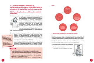 74 75
3.2	 Orientaciones para desarrollar la
competencia Actúa y piensa matemáticamente en
situaciones de regularidad, equivalencia y cambio
3.2.1	Aprendizaje basado en problemas de modelación
matemática
En los últimos años, las investigaciones en didáctica de la matemática dan cuenta
de que uno de los temas que ha concitado la atención es el
diseño de actividades matemáticas basado en la modelización
de situaciones reales y de las ciencias, transformándose en
“una vía prometedora tanto para enfrentar las dificultades y
deficiencias como para elevar la calidad de los aprendizajes
matemáticos” (Aravena 2002: 66). En diferentes países
y condiciones, su inclusión en el currículo ha permitido
desarrollar capacidades de tipo cognitivas, metacognitivas y
de formación transversal que ayudan a comprender el rol de la
matemática en una sociedad moderna (Niss 1993; Keitel 1993;
Abrantes 1994; William & Ahmed 1997; Alsina 1998; Blomhoj
2000; Aravena 2001; Gómez 2002).
Esta estrategia consiste en entregar a los estudiantes un problema vinculado a una
situación en contextos diversos, y a partir de ello desarrollar un modelo
matemático. Esto permite debatir entre los estudiantes puntos de vista
matemático respecto de la situación. Permite a los estudiantes llegar a un
planteamiento de equipo, estar seguros y tener un sentido funcional de los
conocimientos matemáticos al resolver el problema.
Por otro lado, prepara a los estudiantes para afrontar retos en diversos
espacios; esto debido a que comúnmente nos enfrentamos a problemas cuya
solución no se da espontáneamente, sino que es el resultado de reconocer
relaciones, regularidades y propiedades matemáticas asociadas a la realidad.
e. Valida la
solución
d. Realiza la
formulación
matematica
b. Concreta
una finalidad
problemática y
reconocer como
resolverla
a. Reconoce
un problema
vinculado a la
realidad
c. Hace
suposiciones o
experimentar
a. Reconocer un problema muy vinculado a la realidad
Esto implica reconocer un problema planteado por el docente o por un equipo de
estudiantes; este debe ser muy general y estar libre de tantos datos como sea posible,
ya que en las etapas posteriores el estudiante examinará y recogerá lo que se necesita.
De preferencia, este tipo de problemas deben ir asociados a imágenes o a material
referencial concreto que los lleve a vincularlos con contextos de su entorno.
Se recomienda plantear los siguientes tipos de problemas:
Situación de problemas realistas.
Problemas de traducción compleja de varias etapas.
Fases:
Importante
Para ampliar estudios respecto a las funciones se recomienda visitar:
Aspectos metodológicos en el aprendizaje de funciones en secundaria
http://sistemas02.minedu.gob.pe/archivosdes/fasc_mat/04_mat_d_s2_f3.pdf
Aspectos metodológicos en el aprendizaje del álgebra en secundaria
http://sistemas02.minedu.gob.pe/archivosdes/fasc_mat/04_mat_d_s2_f2.pdf
Resolución de ecuaciones en secundaria
http://sistemas02.minedu.gob.pe/archivosdes/fasc_mat/04_mat_d_s3_f4.pdf
Considerar esta estrate-
gia para el desarrollo de
aprendizajes matemáti-
cos en contextos reales,
la oportunidad de relacio-
narlos e integrarlos con
otros aprendizajes, como
ciencias, comunicación y
otros.
 