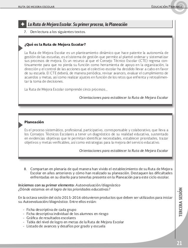 Ruta de mejora escolar. Ciclo escolar 2016 2017
