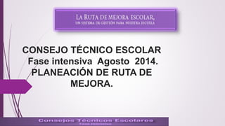 CONSEJO TÉCNICO ESCOLAR 
Fase intensiva Agosto 2014. 
PLANEACIÓN DE RUTA DE 
MEJORA. 
 