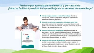 Fascículo por aprendizaje fundamental y por cada ciclo
¿Cómo se facilitará y evaluará el aprendizaje en las sesiones de aprendizaje?
 