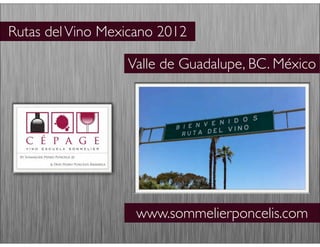 Rutas del Vino Mexicano 2012

                  Valle de Guadalupe, BC. México




                    www.sommelierponcelis.com
 
