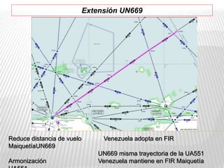 Reduce distancia de vuelo Venezuela adopta en FIR
MaiquetíaUN669
UN669 misma trayectoria de la UA551
Armonización Venezuel...