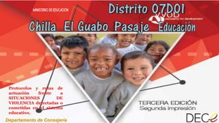 Departamento de Consejería
Protocolos y rutas de
actuación frente a
SITUACIONES DE
VIOLENCIA detectadas o
cometidas en el sistema
educativo.
 