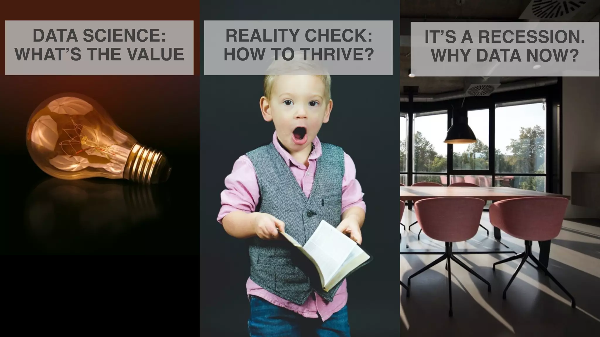 2
DATA SCIENCE:
WHAT’S THE VALUE
REALITY CHECK:
HOW TO THRIVE?
IT’S A RECESSION.
WHY DATA NOW?
 