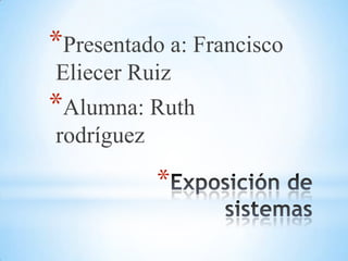 *Presentado a: Francisco
Eliecer Ruiz
*Alumna: Ruth
rodríguez

            *
 