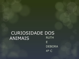CURIOSIDADE DOS
ANIMAIS      RUTH
             E
             DEBORA
             4º C
 