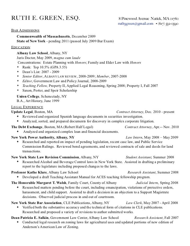 Resume lawyer bar admissions