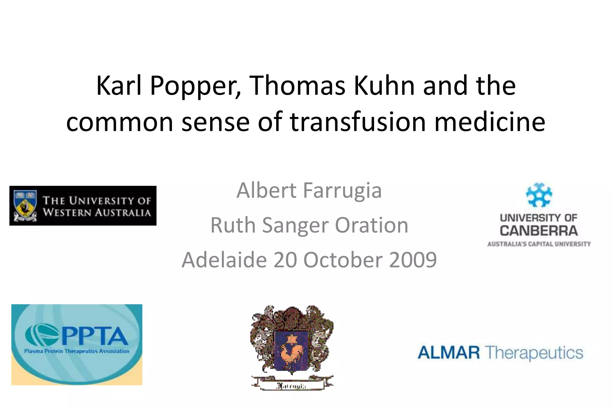 Ruth Sanger Oration 2009 PPT Free Download