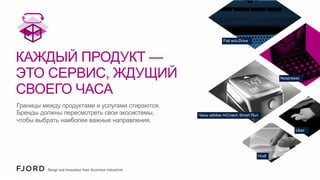 Fiat eco:Drive

КАЖДЫЙ ПРОДУКТ —
ЭТО СЕРВИС, ЖДУЩИЙ
СВОЕГО ЧАСА
Границы между продуктами и услугами стираются.
Бренды должны пересмотреть свои экосистемы,
чтобы выбрать наиболее важные направления.

Nespresso

Часы adidas miCoach Smart Run

Uber

Hudl

 