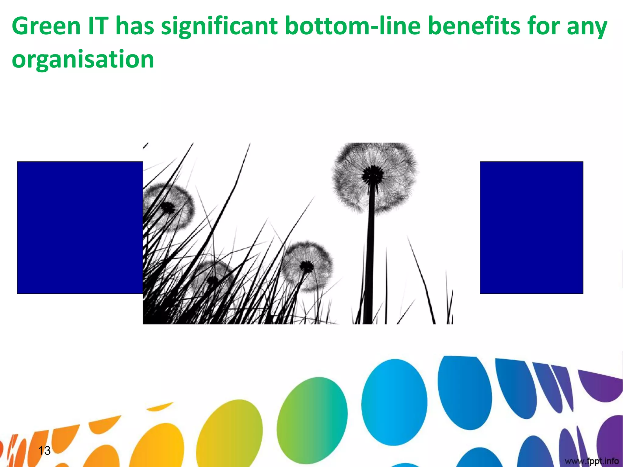 Green IT has significant bottom-line benefits for any
organisation




  13
 