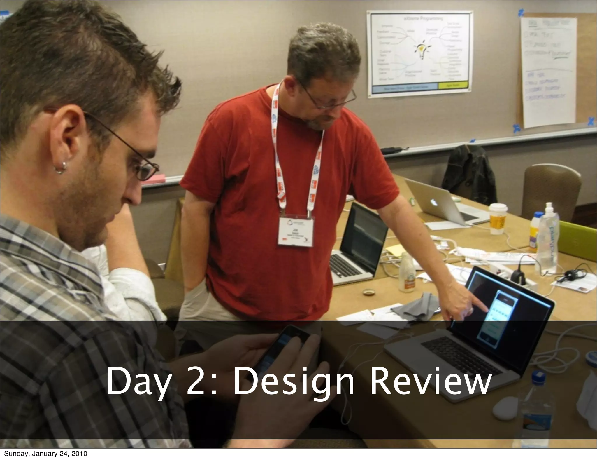Agile	
  User	
  Experience:	
  Two	
  Tales	
  and	
  a	
  Conversa9on	
  	
  	
  	
  	
  	
  	
  	
  	
  	
  	
  	
  	
  	
  	
  	
  	
  	
  	
  	
  	
  	
  	
  	
  	
  	
  	
  	
  	
  	
  	
  	
  	
  	
  	
  	
  	
  	
  	
  	
  	
  	
  	
  	
  	
  	
  	
  	
  	
  	
  	
  	
  	
  	
  	
  	
  	
  	
  	
  	
  	
  	
  	
  	
  	
  	
  	
  	
  	
  	
  	
  	
  	
  	
  	
  	
  	
  	
  RUX	
  +	
  AgileRichmond	
  –	
  January	
  10,	
  2010




                                                                      Day 2: Design Review
Sunday, January 24, 2010
 