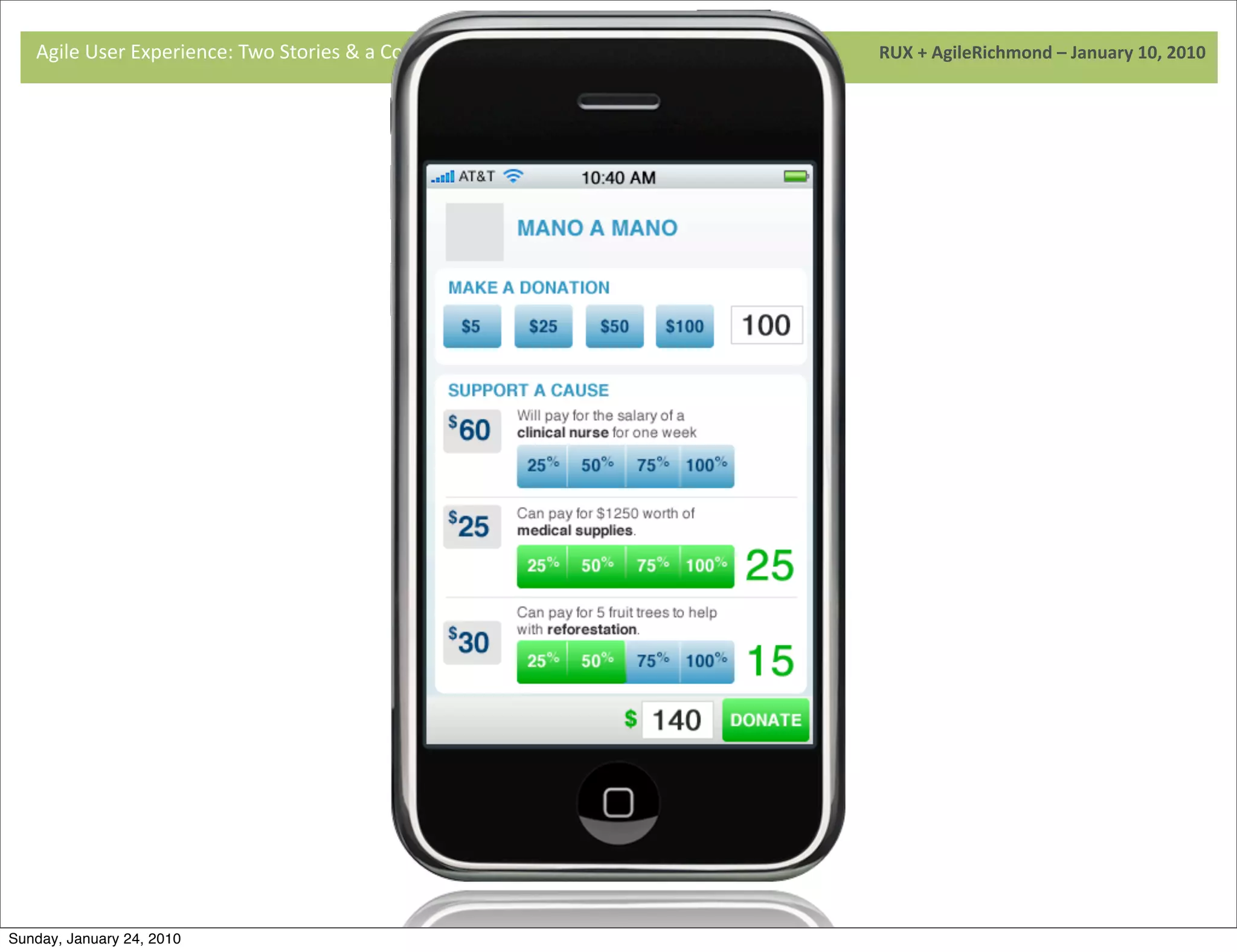 Agile	
  User	
  Experience:	
  Two	
  Stories	
  &	
  a	
  Conversa9on	
  	
  	
  	
  	
  	
  	
  	
  	
  	
  	
  	
  	
  	
  	
  	
  	
  	
  	
  	
  	
  	
  	
  	
  	
  	
  	
  	
  	
  	
  	
  	
  	
  	
  	
  	
  	
  	
  	
  	
  	
  	
  	
  	
  	
  	
  	
  	
  	
  	
  	
  	
  	
  	
  	
  	
  	
  	
  	
  	
  	
  	
  	
  	
  	
  	
  	
  	
  	
  	
  	
  	
  	
  	
  	
  	
  	
  	
  RUX	
  +	
  AgileRichmond	
  –	
  January	
  10,	
  2010




                                     	
  




                                     	
  




Sunday, January 24, 2010
 