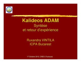 Kalideos ADAM
       Syntèse
et retour d’expérience

  Ruxandra VINTILA
   ICPA Bucarest


  17 Octobre 2012, CNES (Toulouse)
 