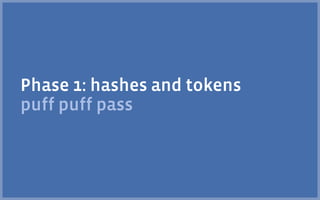 Phase 1: hashes and tokens
puff puff pass
 
