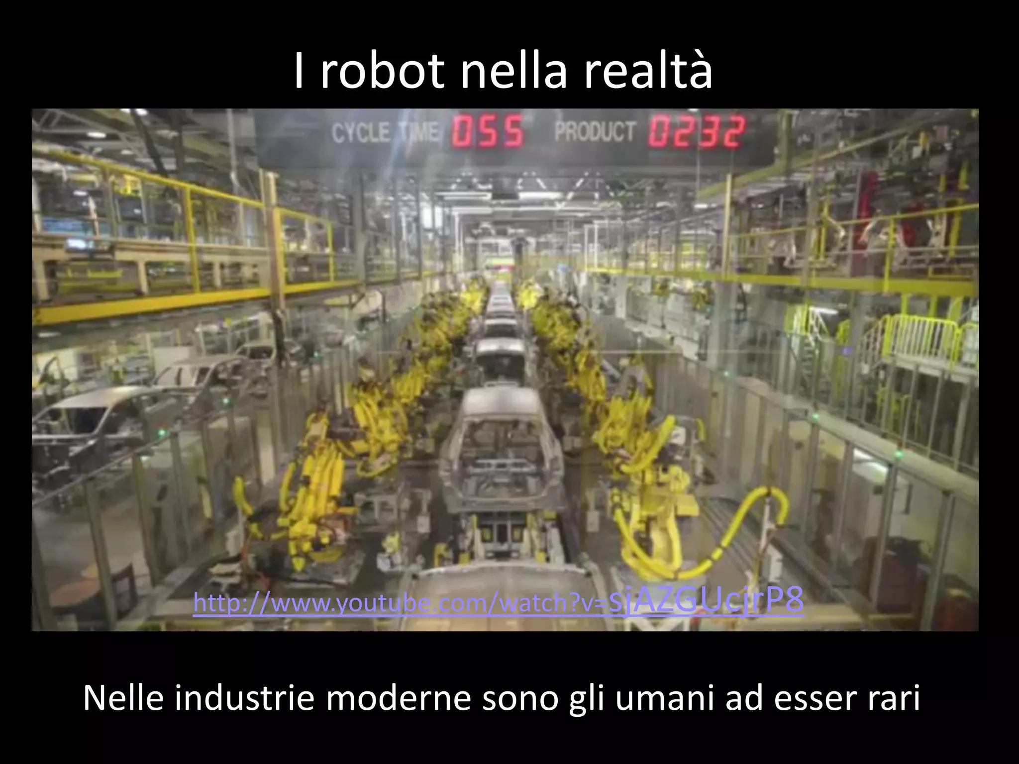 I robot nella realtà




      http://www.youtube.com/watch?v=sjAZGUcjrP8


Nelle industrie moderne sono gli umani ad esser rari
 