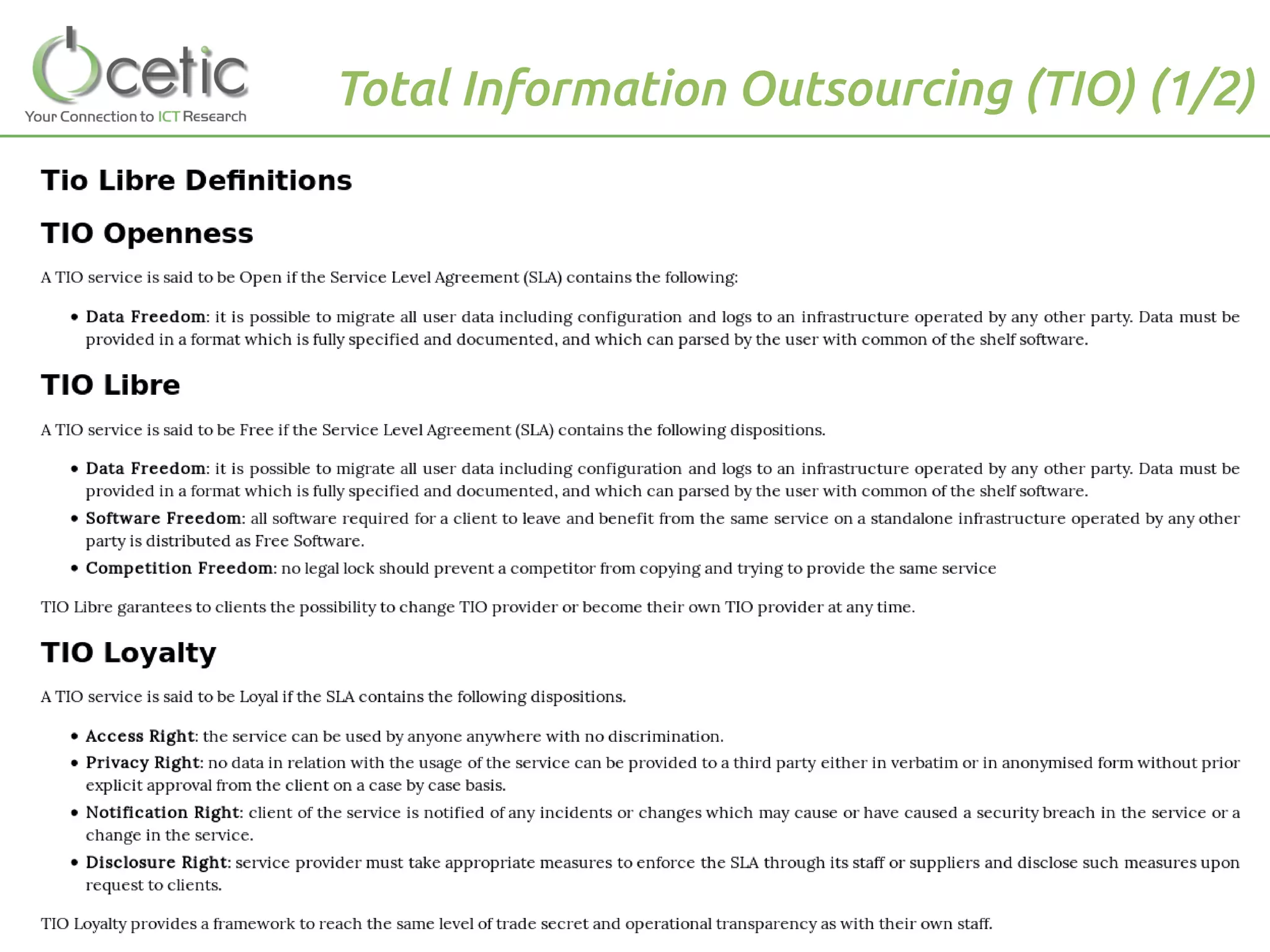 Total Information Outsourcing (TIO) (1/2)
 