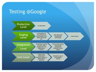 Log Analysis:How its done @ GoogleJobLogsVery fined grained logging on job side; huge amounts of data collectedLogs are stored in Bigtable (Google’s large-scale storage solution)Logs are analyzed using parallel (cloud) computing, e.g. with Sawzall, a declarative language based on map-reduceLogs are most often used for failure cause analysis/debugging 
