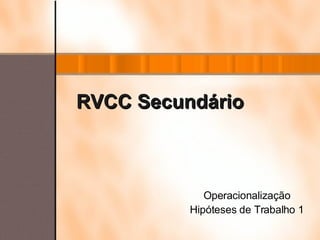 RVCC   Secundário Operacionalização Hipóteses de Trabalho 1 