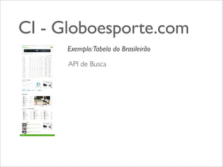 CI - Globoesporte.com
Exemplo:Tabela do Brasileirão
API de Busca

 