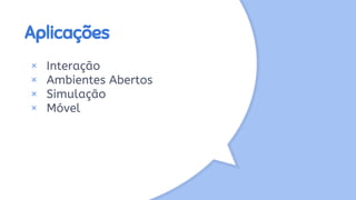 Aplicações
× Interação
× Ambientes Abertos
× Simulação
× Móvel
 