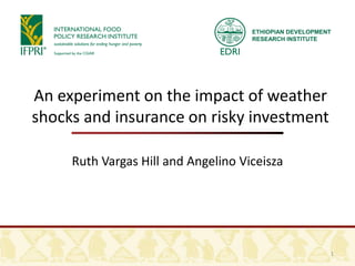 ETHIOPIAN DEVELOPMENT
                                     RESEARCH INSTITUTE




An experiment on the impact of weather
shocks and insurance on risky investment

     Ruth Vargas Hill and Angelino Viceisza




                                                         1
 