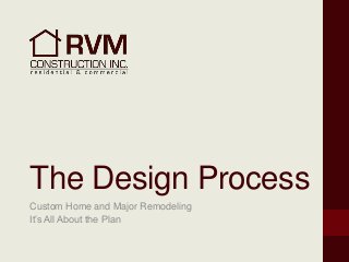The Design Process
Custom Home and Major Remodeling
It’s All About the Plan

 